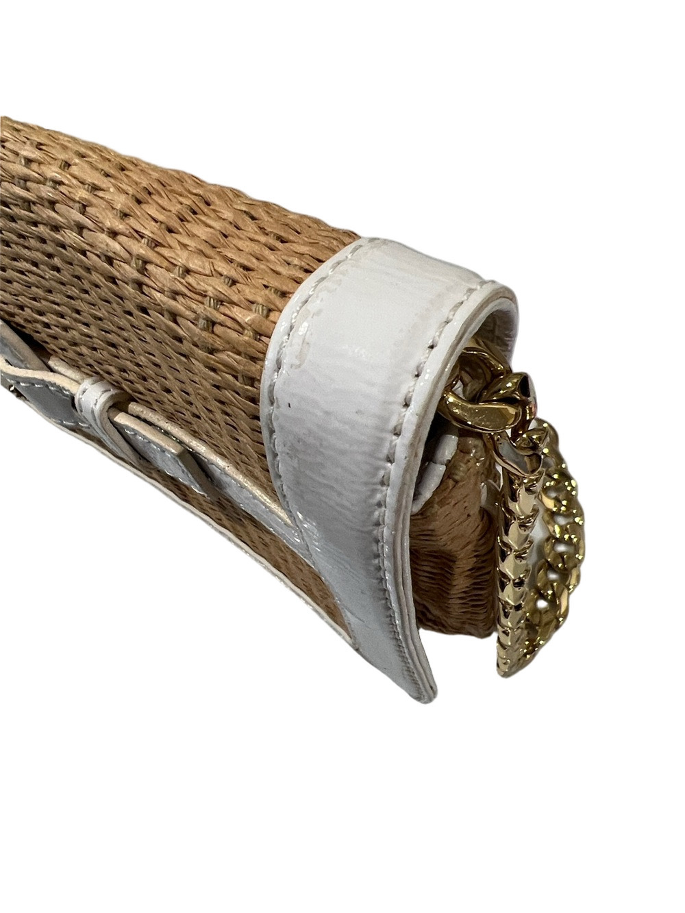 MICHAEL Michael Kors Tan Raffia Shoulder Bag with White Patent Trim - Picture 11 of 12